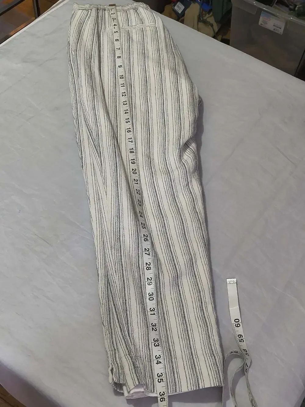 Banana Republic White Pull On Striped Linen Blend Straight Pants Size 6 Hayden